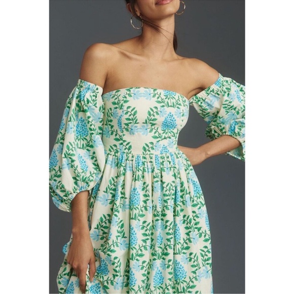 Anthropologie Let Me Be Long Sleeve Printed Midi Dress Blue Floral Size S Petite - Picture 2 of 15